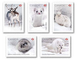 Qc. DIE CUT = FOX, CARIBOU DEER, ERMINE, HARE - RABBIT, LEMMING = ARCTIC MAMMALS = Set Of 5 From BOOKLET MNH Canada 2021 - Unused Stamps