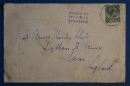 AK3 MALAYA   BELLE  LETTRE CENSUREE 1942   POUR ENGLAND  ++++AFFRANCH. INTERESSANT - Federation Of Malaya