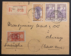 Océanie Lettre Recommandé TAHITI Tarif à 3 FR 1935 N°25, 34 & 74 Oblitérés Du Dateur De Papeete Pour CHICAGO USA TTB - Storia Postale