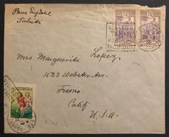 Océanie Lettre TAHITI Tarif à 1FR50 1935 N°34 X2 + Vignette Tuberculose Oblitérés Daguin De Papeete Pour FRESNO USA TTB - Briefe U. Dokumente