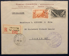 Océanie Lettre Recommandée TAHITI 1939 N°94 & 116 Oblitérés De Papeete Pour PARIS + Cachet De Censure Violet TTB - Covers & Documents