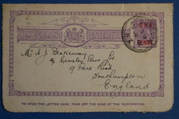 AK5 NEW ZEALAND BELLE CARTE DOUBLE   1901 DUNEDIN  POUR SOUTHAMPTON  ENGLAND++++SURCHARGE ROUGE + AFFRANCH.PLAISANT - Storia Postale