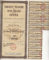 SOCIETE MINIERE DU SUD- OUEST DE LA FRANCE-LOT DE 5 ACTIONS DIXIEME DE PART - ANNEE 1944 - Mines