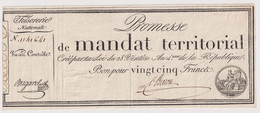 FRANCE PROMESE DE MANDAT TERITORIAL 25 FRANCS 1796 - ...-1889 Tijdens De XIXde In Omloop