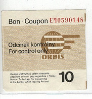 Ancien Ticket  ORBIS POLOGNE , For Control Only EM 0590148, Dim: 6,8 X 6,6 Cm. - Non Classés