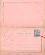 Entier Carte Lettre Du Levant Rose, 25c Mouchon Bleu  Surchargée I Piastre I Neuve - Covers & Documents