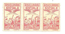 Banda De 3 Timbre Fiscale De 16 Lei , 1939-1940 ASISTENTA SOCIALA - Revenue Stamps