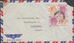 1950. HONGKONG. GEORG VI. 2 Ex ONE DOLLAR + 2 Ex 50 C On AIR MAIL Cover To Denmark. Cancell... (Michel  156+) - JF427069 - Lettres & Documents