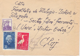 NAVY SOLDIER, M.GLINKA, SPOONBILL, STAMPS ON REGISTERED COVER, 1959, ROMANIA - Covers & Documents