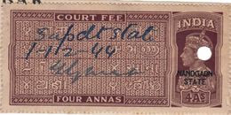 India NANDGAON Princely State 4-ANNAS Court Fee STAMP 1938 Good/USED - Nandgame