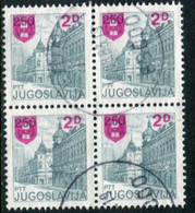 YUGOSLAVIA 1983 Surcharge 2 D. On 2.50 Block Of 4 Used.  Michel 1966 - Gebruikt