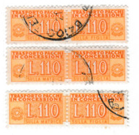 ITALIA REPUBBLICA ITALY REPUBLIC 1955 1981 PACCHI IN CONCESSIONE POST STELLE  1960 LIRE 110 TRE COPPIE USATI - Colis-concession