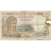 France, 50 Francs, Cérès, 1937, 1937-11-04, TB, Fayette:18.4, KM:85b - 50 F 1934-1940 ''Cérès''