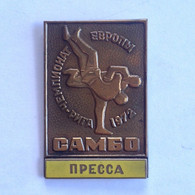 Badge Pin ZN000065 - Sambo Soviet Union USSR CCCP SSSR Latvia Riga European Championships 1972 Press - Wrestling