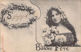 Bonne Fete - St Joseph - Prénom Joseph - Carte Avec Une Jeune Femme Et Un Bouquet De Fleurs - Firstnames