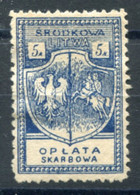 1921 CENTRAL LITHUANIA (LITWA SRODKOWA) Revenue Stamp 5M Lower Cond. - Revenue Stamps