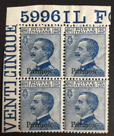 1912 - Italia Regno - Isole Dell' Egeo - Patmos  25  Cent - Quartina  - Nuovi - Aegean (Patmo)