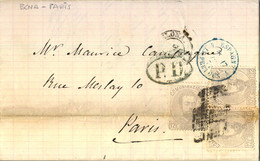 1872 BARCELONA - PARIS , CARTA CIRCULADA , ED. 122 X 3 - AMADEO I , MAT. ROMBO DE PUNTOS , FECHADOR , ST. JEAN DE LUZ - Lettres & Documents