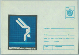 67803 - ROMANIA  - POSTAL HISTORY - STATIONERY COVER - 1981, Universiade Games Bucarest '81, Diving - Plongée