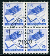 YUGOSLAVIA 1987 Postal Services Definitive 93 D. Block Of 4 Used.  Michel 2255 - Gebraucht