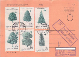 TREES STAMPS, INTERNATIONAL LETTER RECEIPT CONFIRMATION, 1994, ROMANIA - Cartas & Documentos