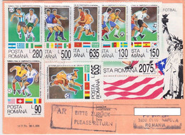 SOCCER WORLD CUP STAMPS, INTERNATIONAL LETTER RECEIPT CONFIRMATION, 1995, ROMANIA - Cartas & Documentos