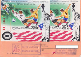 SOCCER WORLD CUP STAMP SHEETS, INTERNATIONAL LETTER RECEIPT CONFIRMATION, 1995, ROMANIA - Cartas & Documentos