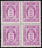 1919. Official. 15 Øre. Perf. 14x14½, LUXUS 4-BLOCK. 2 Never Hinged And 2 Hinged Stamps.  (Michel D18) - JF513798 - Dienstmarken