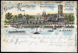 1899 LITHO AK – AK GRUSS AUS HIRSCHGARTEN. GRAND RESTAURANT AUSSICHTSTHURM– Gelaufen - Koepenick