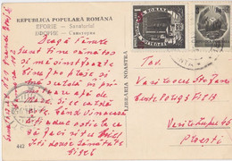 W0463- OIL WELLS 35 BANI OVERPRINT, COAT OF ARMS RARE COMBINATION STAMPS ON EFORIE HOTEL SPECIAL POSTCARD, 1952, ROMANIA - Covers & Documents