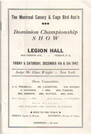 The Montreal CANARY And CAGE BIRDS Association/Dominion Championship/Legion Hall VERDUNl/1942   VPN377 - Animali