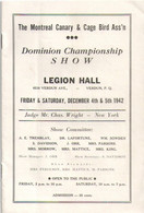 The Montreal CANARY And CAGE BIRDS Association/Dominion Championship/Legion Hall VERDUNl/1942   VPN377 - Pet/ Animal Care