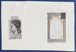 FRANCE Colonies Madagascar Epreuve/maquette En Noir Décomposée Du Type Jeune Fille Hova Non Adopté ! RRR - Autres & Non Classés