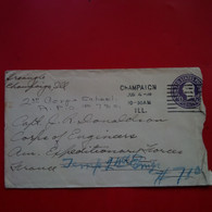 LETTRE ETATS UNIS CHAMPAICN POUR FRANCE CORPS EXPEDITIONARY FORCE CAPITAINE DONALDSON 1918 - Storia Postale