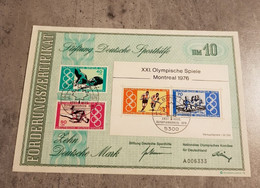 GERMANY OLYMPIAD MONTREAL 1976 SHEET NATIONAL OLYMPIC COMMITTEE FOR GERMANY - 1e Jour – FDC (feuillets)