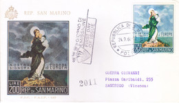 SAN MARINO : FIRST DAY COVER COMMERCIALLY USED : 24 SEPTEMBER  : NOSTRA SIGNORA : SENT TO SANDRIGO ITALY - Storia Postale