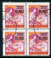 YUGOSLAVIA 1990 Surcharge 0.50 On 2 D. Perforated 13¼ Block Of 4  MNH / **.  Michel 2437A - Used Stamps