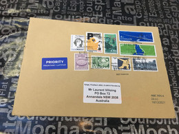 (2 E 31) Large Letter Priority From Denmark To Australia (posted During COVID-19 Pandemic) 9 Stamps - Covers & Documents