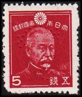 1942-1944. JAPAN. Admiral Heihachiro Togo 5 S. With ANCOR Perfin Used By The Navy. Unu... (Michel 317 Perfin) - JF514018 - Neufs