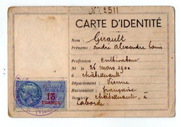 VP18.859 - Commissariat De Police De CHATELLERAULT 19?? - Carte D'Identité - Mr GIRAULT - Politie & Rijkswacht