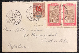 France Colonies Lettre Mixte Anjouan N°21 & Madagascar N° 98 Oblitérés Dateur De "Tananarive  2" Pour L'Angleterre TTB - Covers & Documents