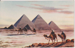 EGYPT -  Pyramids And Desert With Camels Etc - Artist Signed Artcard By Kassilion - Piramiden