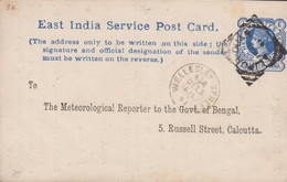 1891. EAST INDIA. Service POST CARD VICTORIA QUARTER ANNA FORM C DAILY RAINFALL REPORT Cancelled WELLESLEY... - JF427554 - Chamba