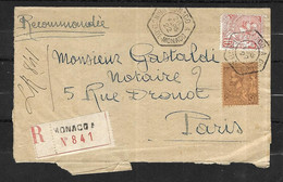 MONACO Lettre Recommandée 28 Mars 1922  Pour Paris - Lettres & Documents