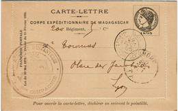 CTN76- MADAGASCAR CARTE LETTRE MILITAIRE OBLITEREE 29/8/1895 - Lettres & Documents