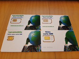 LOT 4 CARTES GSM SIM LYCAMOBILE DIFFERENTES T.B.E !!! - Other & Unclassified