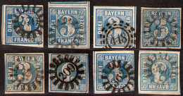Bayern Lot 2174 - 8 Mal Nr. 2 - Stempel GMR Und OMR, Farben, Papiersorten, Breitrandige Stücke - Collections