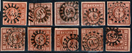 Bayern Lot 2461 - 10 Mal Nr. 4 - Stempel GMR Und OMR, Farben, Papiersorten, Breitrandige Stücke - Collections