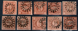 Bayern Lot 2470 - 10 Mal Nr. 4 - Stempel GMR Und OMR, Farben, Papiersorten, Breitrandige Stücke - Verzamelingen