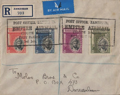 ZANZIBAR - LETTRE RECOMMANDEE AERIENNE - BEL AFFRANCHISSEMENT - POST OFFICE ZANZIBAR /EMPIRE AIR MAIL/ FIRST FLIGHT - AV - Zanzibar (...-1963)